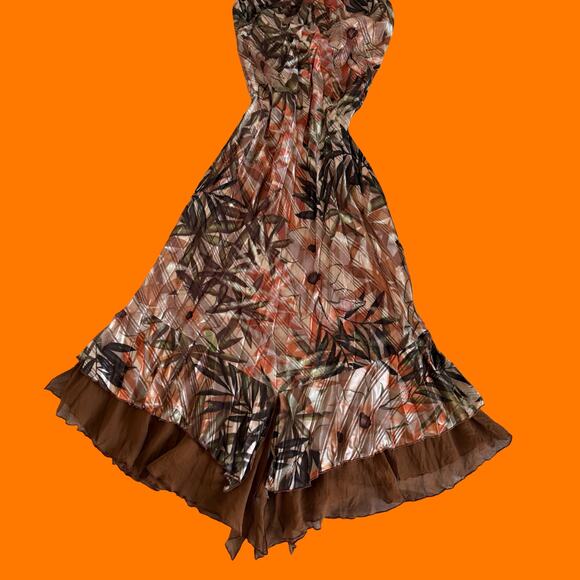 00's vintage earthy silk chiffon y2k halter asymmetrical dress Size 6 caché - Picture 6 of 15